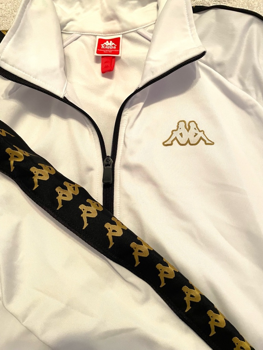 Kappa White Track Jacket with Gold Logos and Black Trim